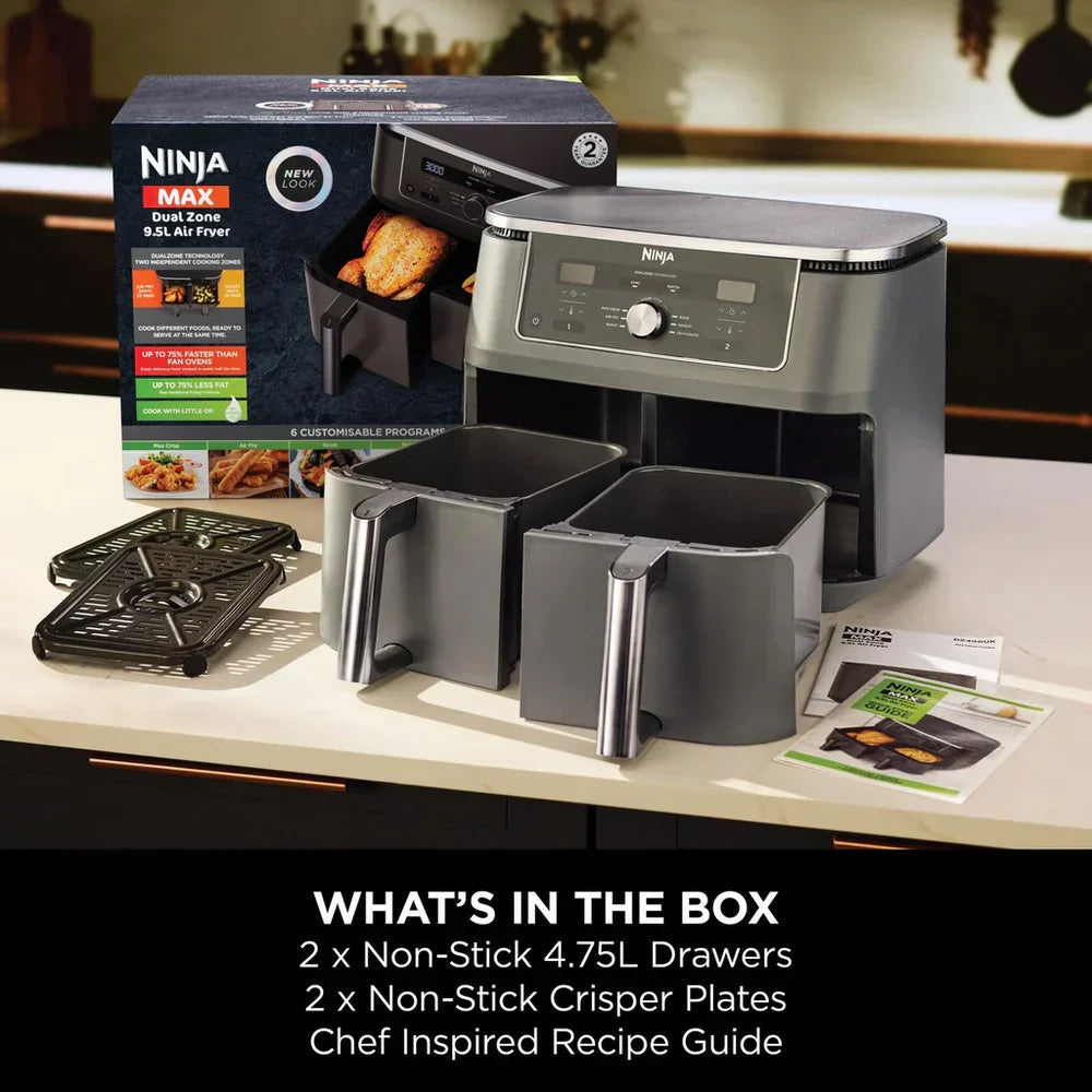 Ninja MAX 6 in 1 Dual Zone Air Fryer DZ400UK 9.5L Gunmetal Grey